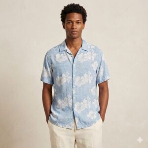 ENDLESS SUMMER Men’s Medium Rayon Blue Hawaiian Hibiscus Shirt Button Up Aloha